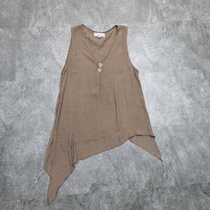 Linen* Asymmetrical Tank by LITTLE ANGEL Vneck Lagenlook Size  Small